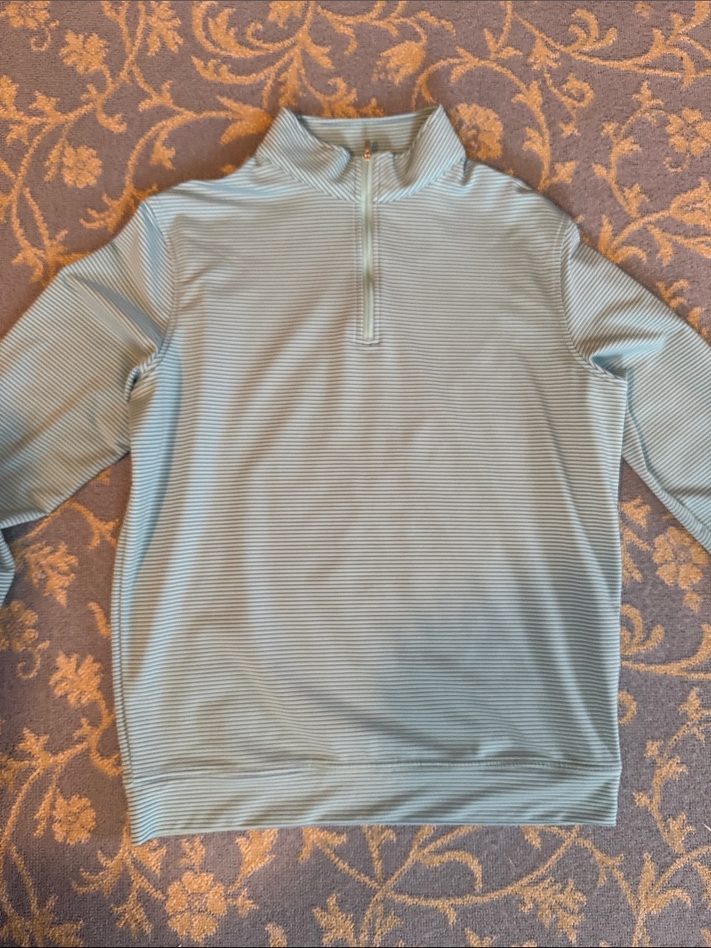 Peter Millar Blue and Navy Striped Quarter-Zip Pullover